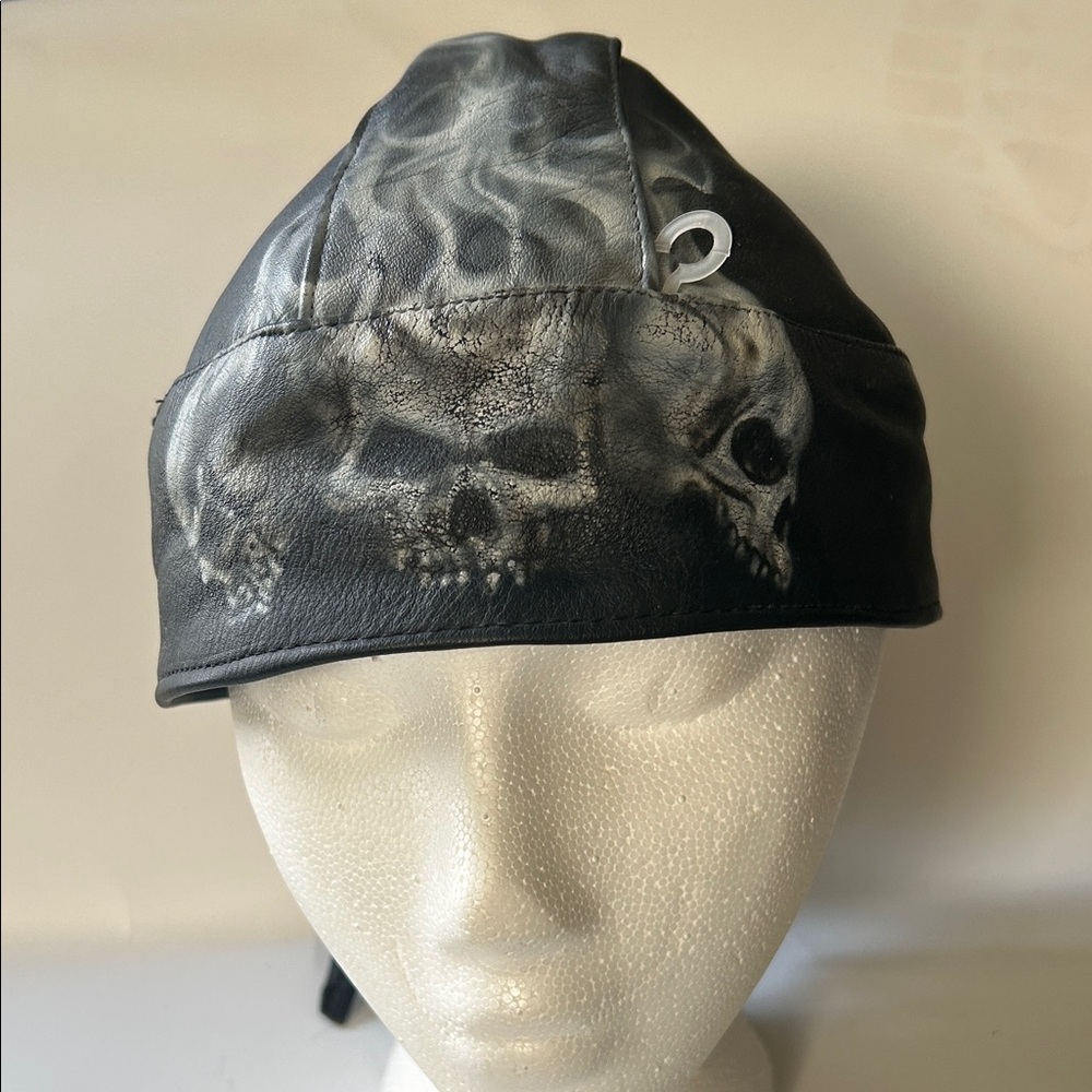 Black Skull Leather Cap